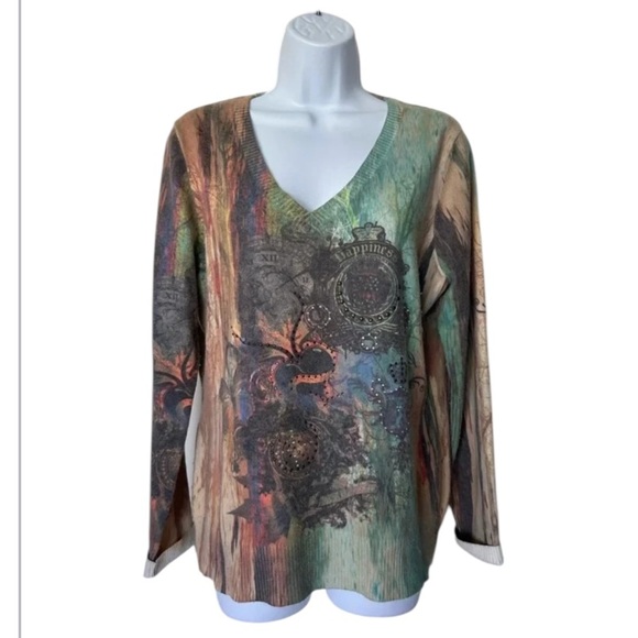 Alberto Malaki embellished sweater angora blend colorful Size XL - Picture 1 of 6